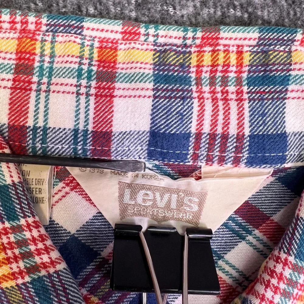 VTG 70s Levis Western Shirt Mens XL Plaid Snap‎ Sportswear Retro Big E White Tab